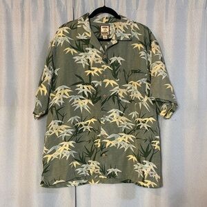 Tommy Bahama Olive Bamboo Print Men's Short Sleeve Shirt Silk